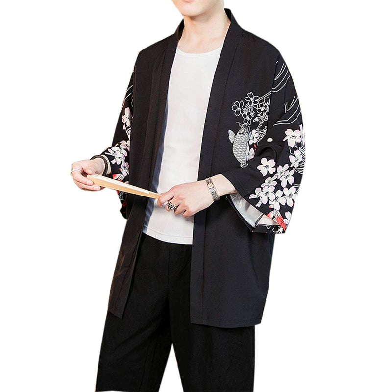 Seidarise Men's Haori Jacket Kimono Cardigan Yukata Noragi Happi Coat - Image 2